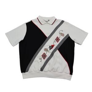 Alfred Dunner Shirt Mens M White Polo Short Sleeve Embroidered Collared Top